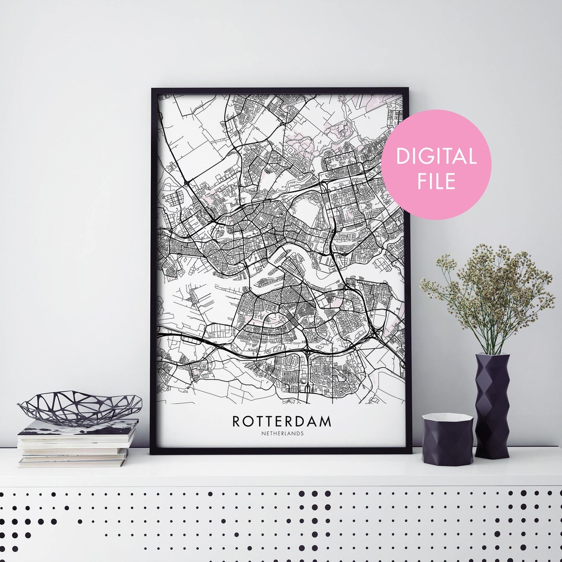Rotterdam Netherlands City Map Digital Download Line Art Poster