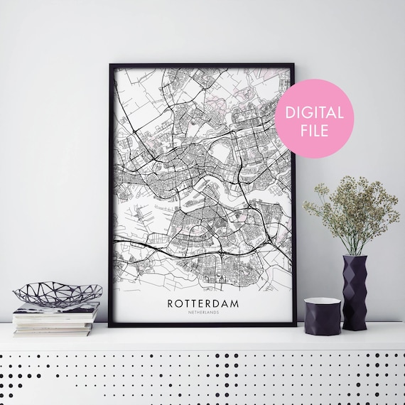 Rotterdam Netherlands City Map Digital Download Line Art Poster