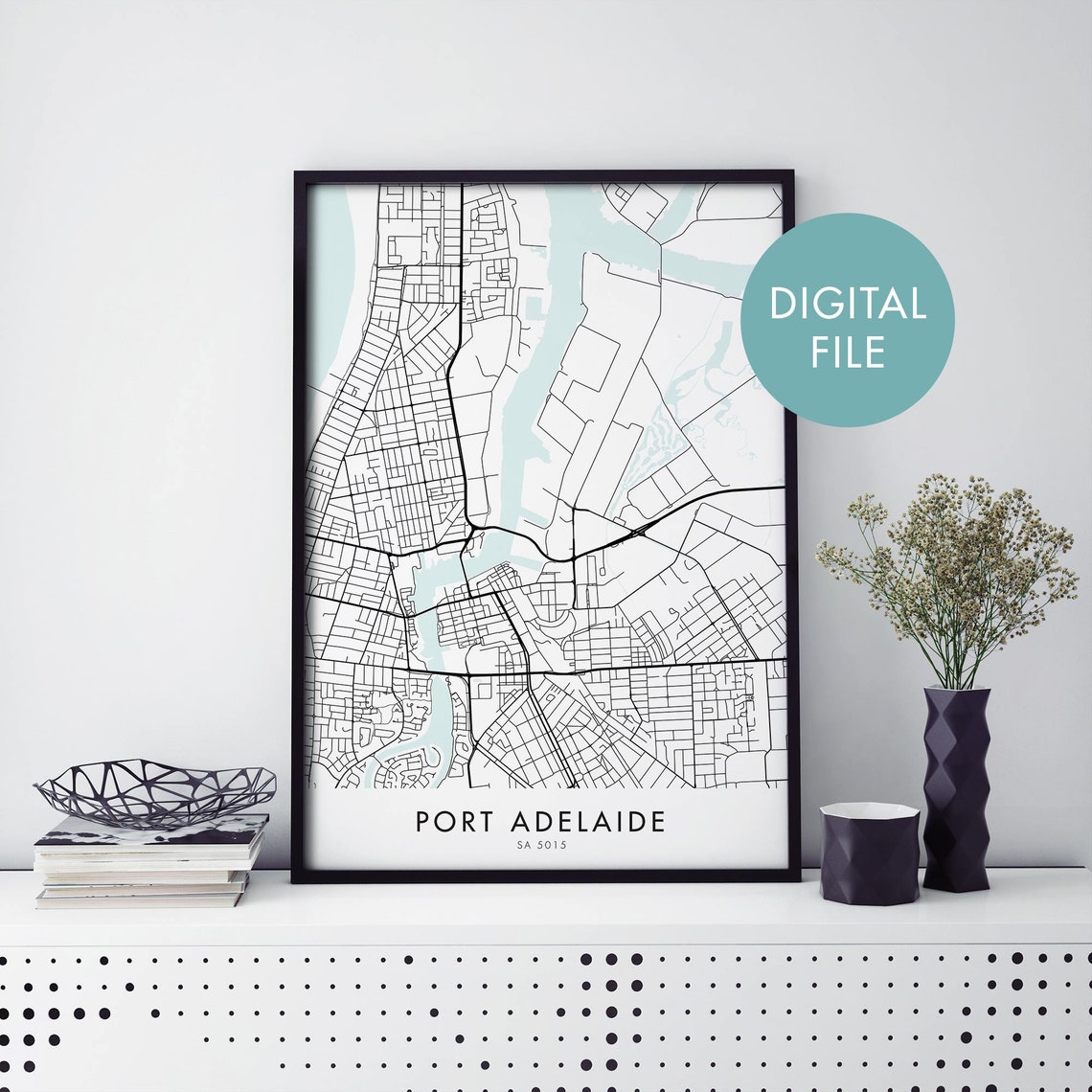 Port Adelaide Australia Minimalist Black and White City Map Poster