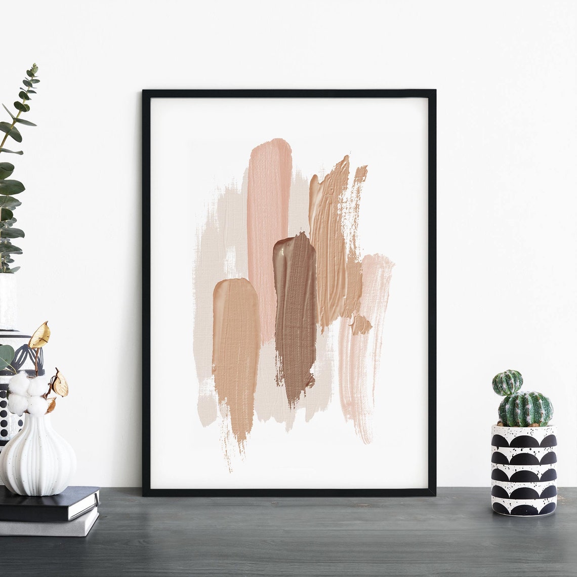 Neutral Brown Vertical Brushstroke Minimalist Abstract Wall Art