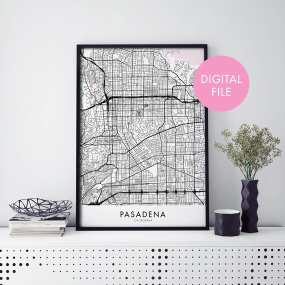 Pasadena California Minimalist Grid City Map Digital Download Poster
