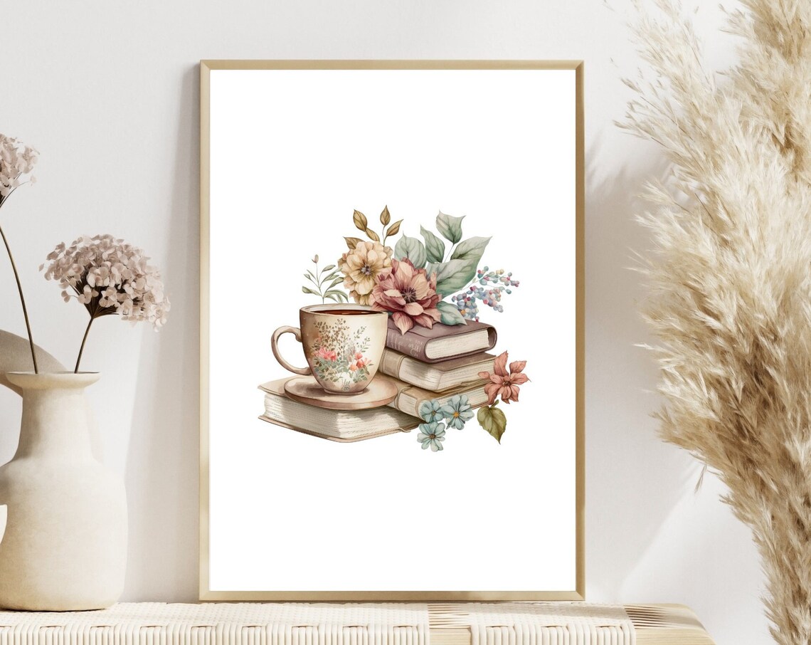 Coffee Lover Print, Book Lover Kitchen Art Poster
