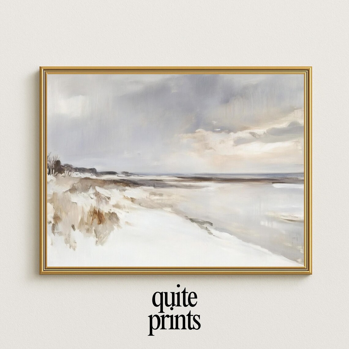 Serene Minimalist Beach Seascape Painting Soft Neutral Ocean Wall Poster