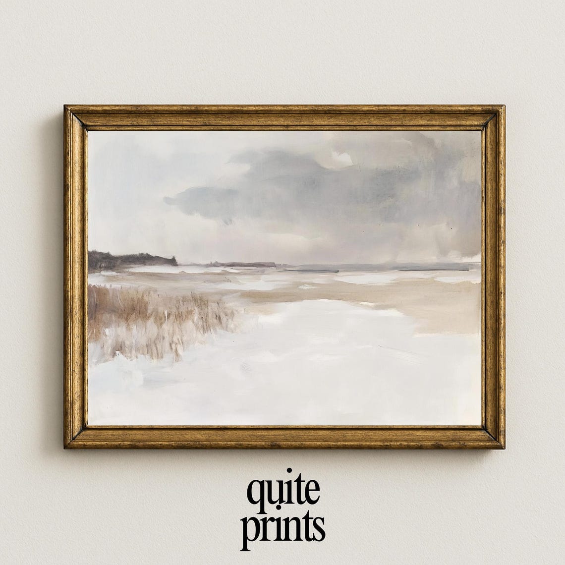 Minimalist Coastal Marsh Vast Pale Water Soft Cloud Seascape Poster