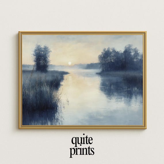 Moody Lake House Landscape Print Vintageinspired Wall Art For Country Home Decor