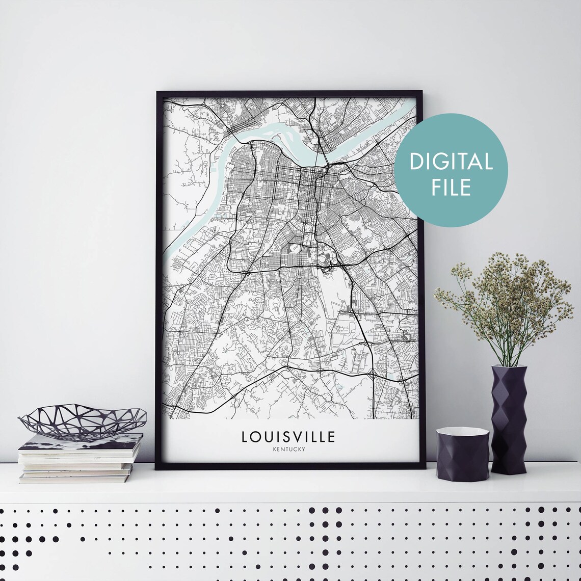 Louisville Kentucky City Map Poster Digital File Street Plan Art