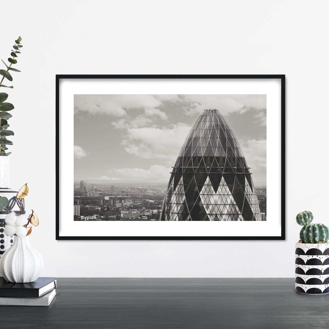 The Gherkin London Skyscraper Monochrome Architecture Photo Poster