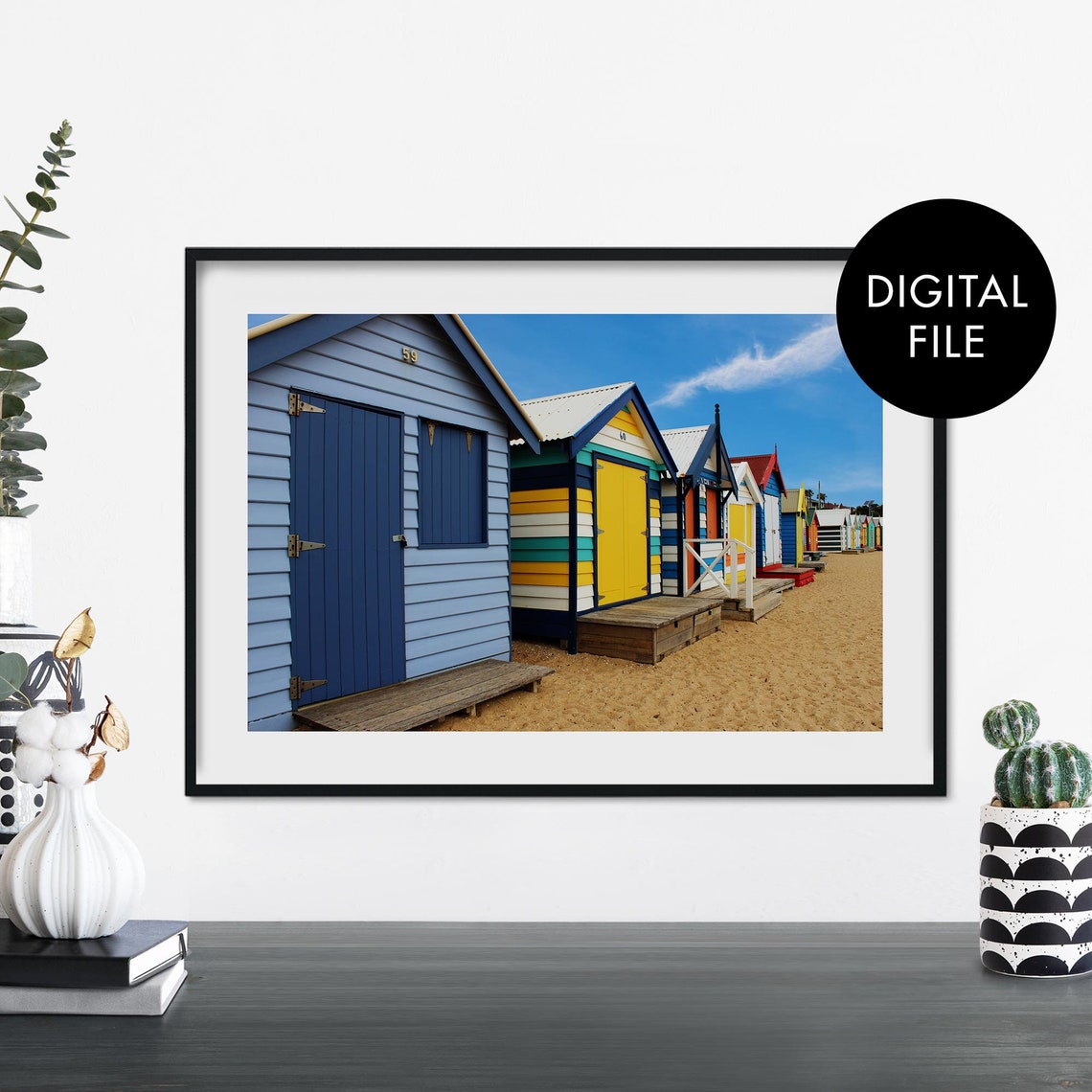 Colorful Bathing Boxes Beach Huts Coast Photography Travel Poster