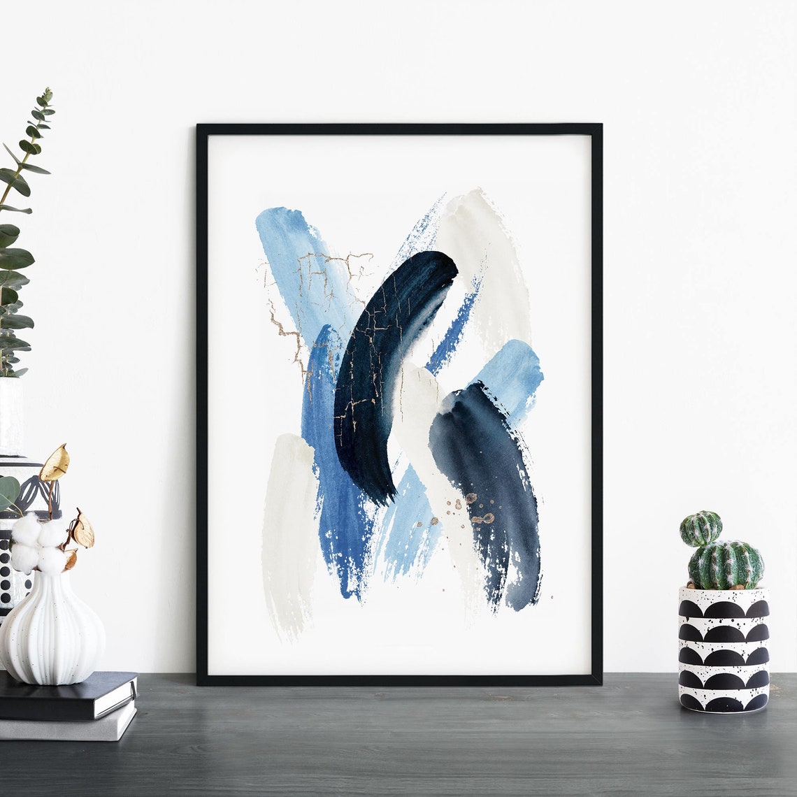 Blue Brushstroke Abstract Modern Watercolor Strokes Art Decor Poster