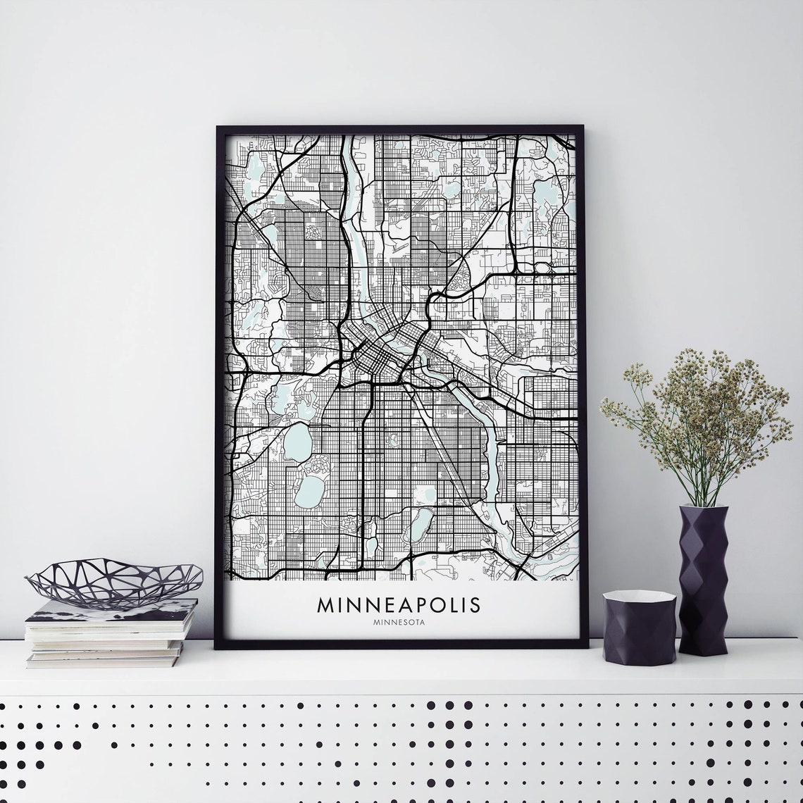 Minneapolis Minnesota Monochrome City Street Map Art Wall Poster