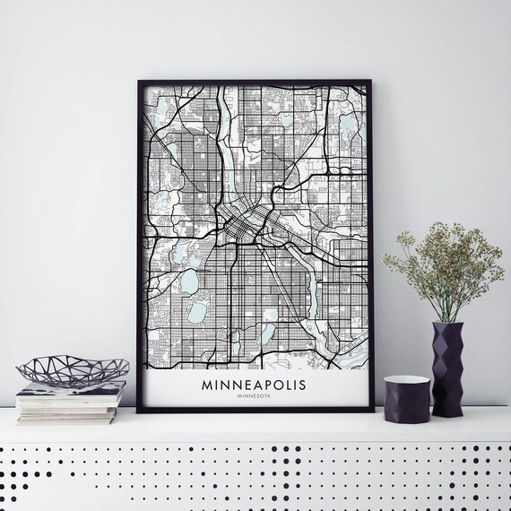Minneapolis Minnesota Monochrome City Street Map Art Wall Poster