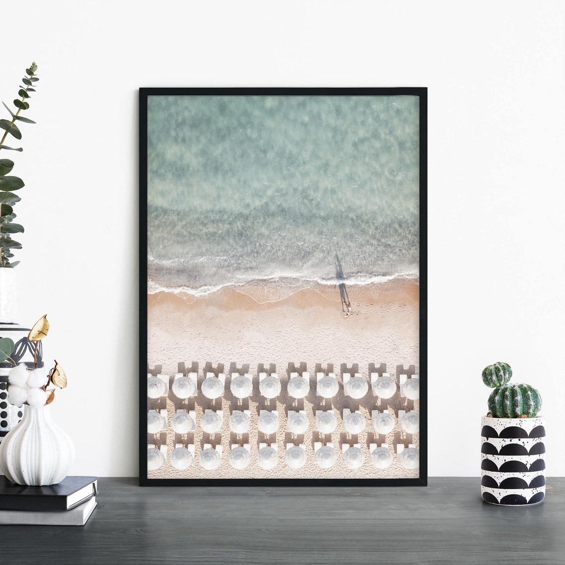 Overhead Beach Umbrellas Rows Turquoise Sea Coastal Wall Art