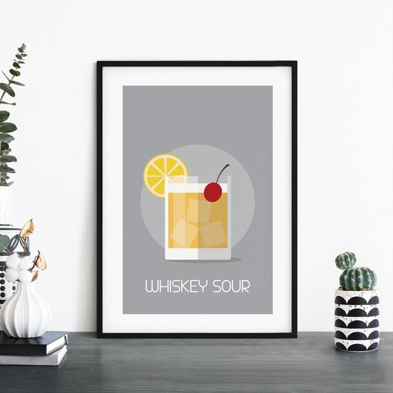 Whiskey Sour Classic Cocktail Illustration Minimalist Gray Bar Poster