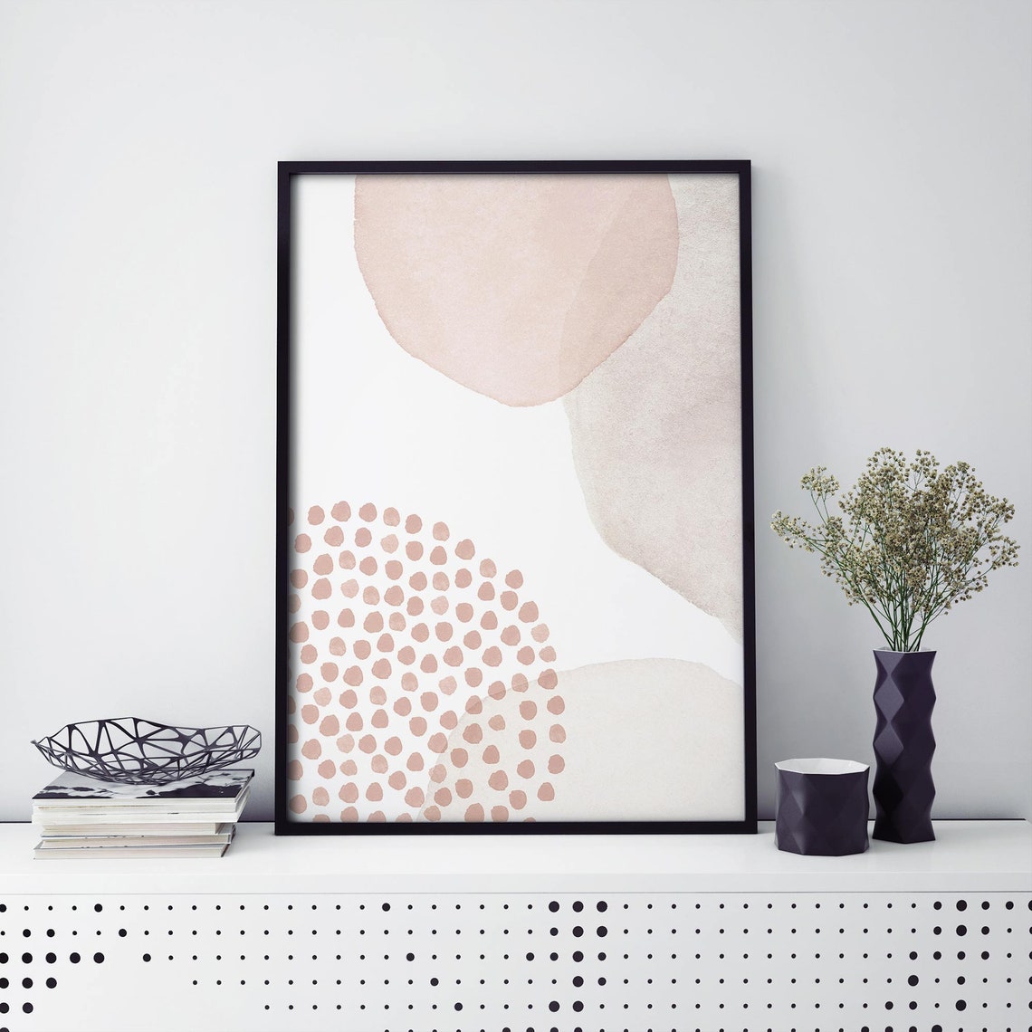 Beige Watercolor Abstract Shapes Dotted Pattern Minimalist Wall Poster