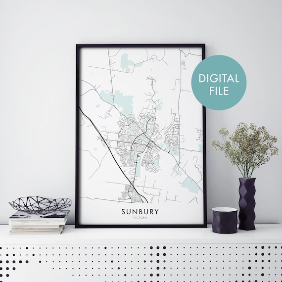 Sunbury Victoria Australia Digital File City Map Street Art Poster