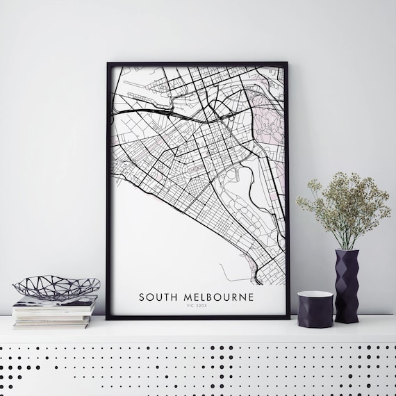 South Melbourne VIC 3205 Minimalist Black White City Map Print