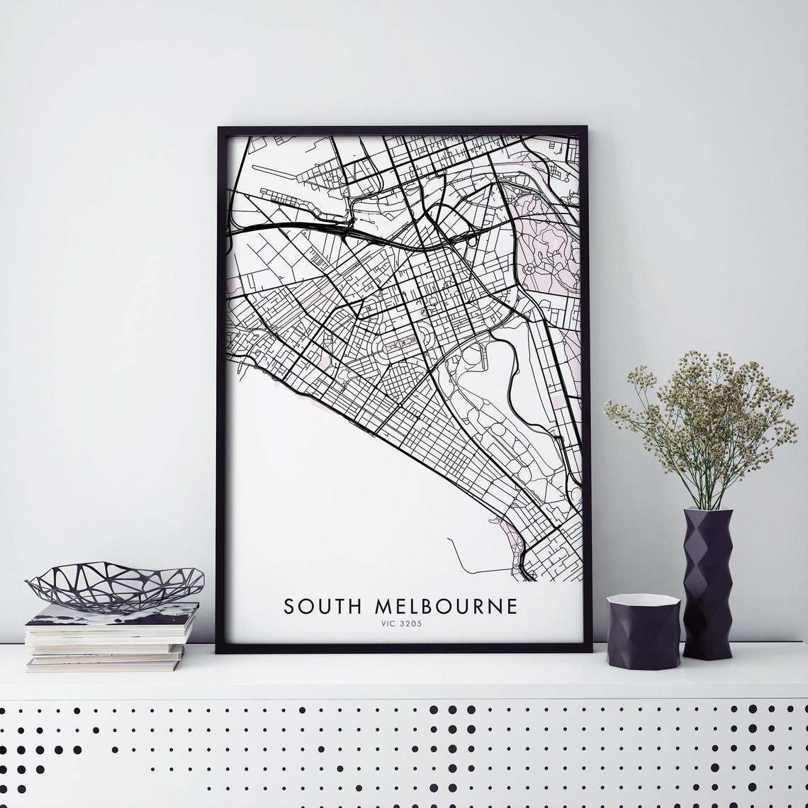 South Melbourne VIC 3205 Minimalist Black White City Map Print