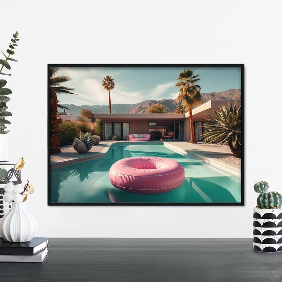 Palm Springs Mid Century Pool House With Pink Float Travel Poster
