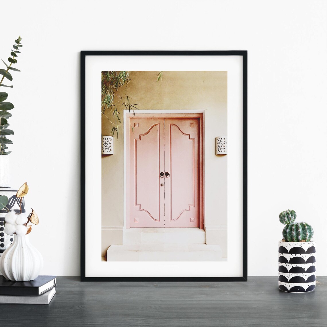 Soft Pink Double Door With Carved Frame Detail Photography Poster