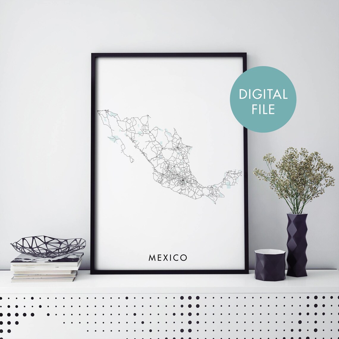 Mexico Road Map Travel Poster Vintage Style Country Street Cartography