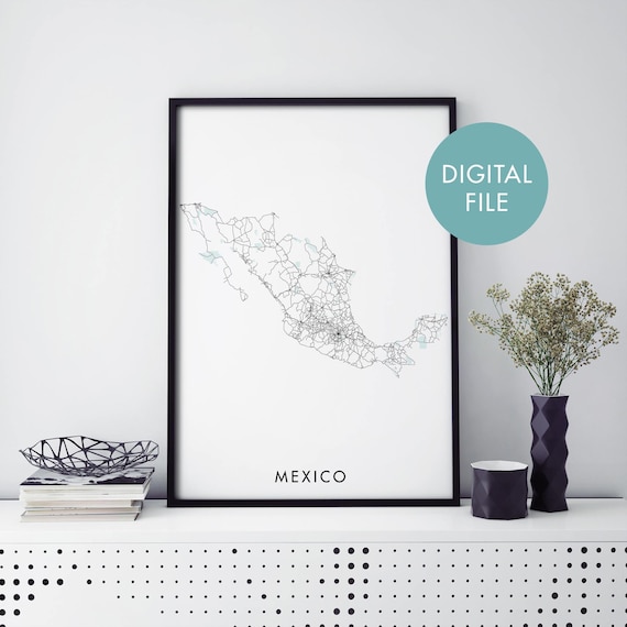 Mexico Road Map Travel Poster Vintage Style Country Street Cartography