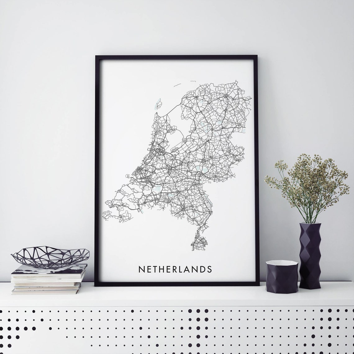 Netherlands Country Road Network Map Line Art Wall Decor Poster