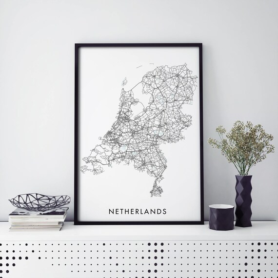 Netherlands Country Road Network Map Line Art Wall Decor Poster