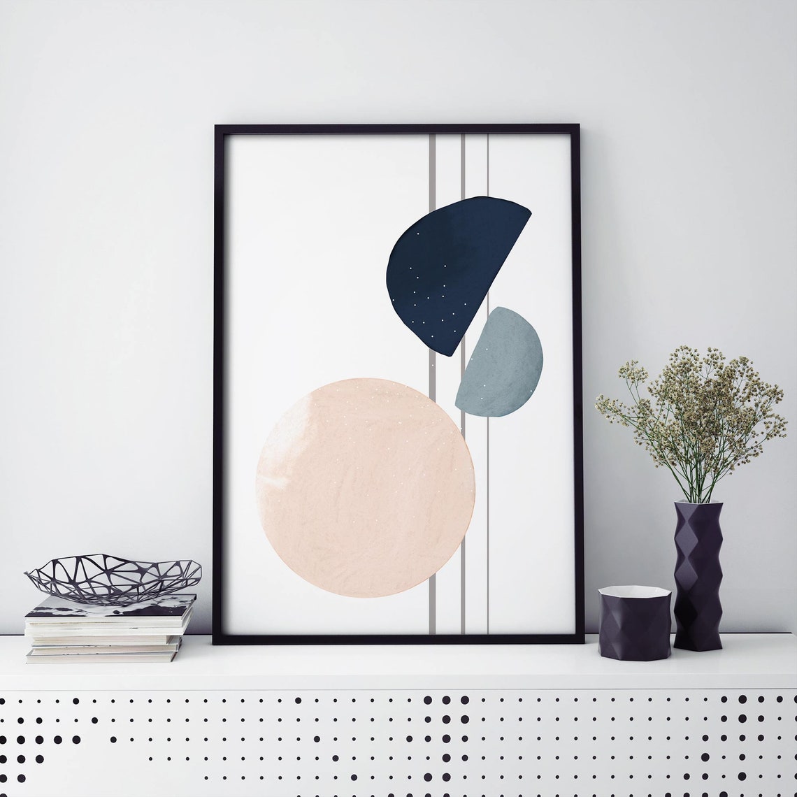 Navy And Blush Geometric Abstract Minimalist Modern Art Poster