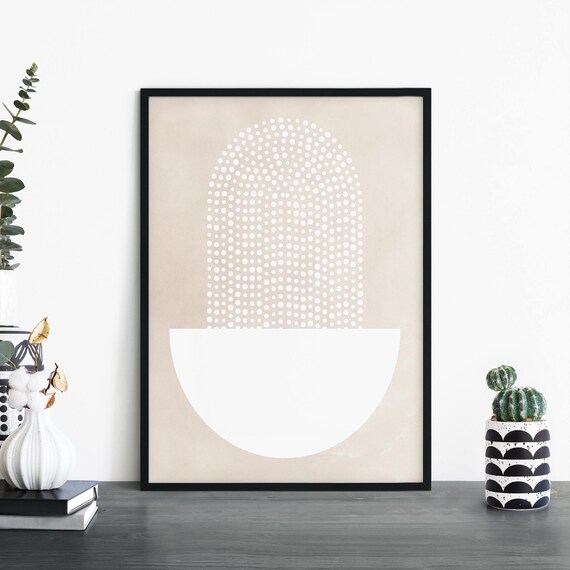 Fountain Modern Geo Beige White Abstract Art Print