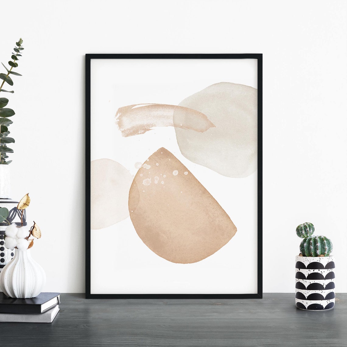 Beige Watercolor Organic Shapes Abstract Modern Minimalist Art Poster
