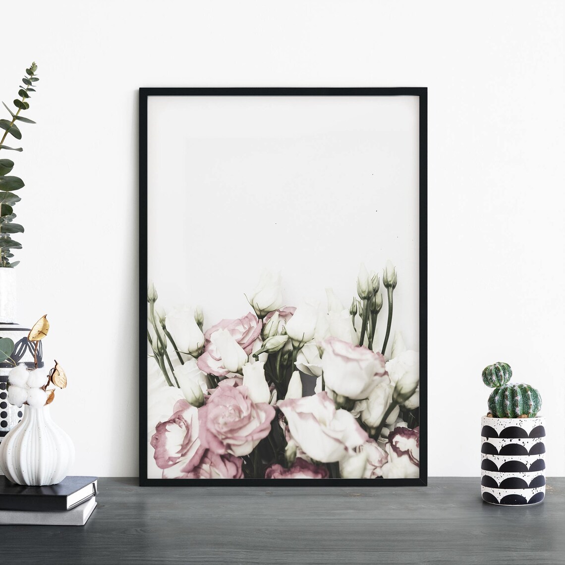 Pink and White Roses Minimalist Photographic Floral Wall Art