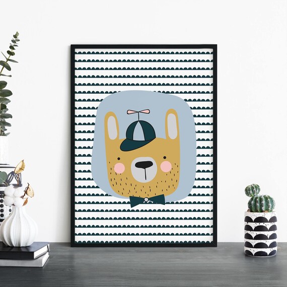 Bear Poster Print Wall Art Childrens Kids Boys Girls Nursery Bedroom A4 A3 A2 A1
