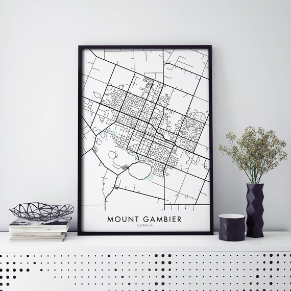 Mount Gambier South Australia Minimalist Monochrome Street Map Poster