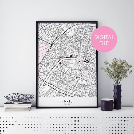 Paris France City Map Art Print, Travel Poster