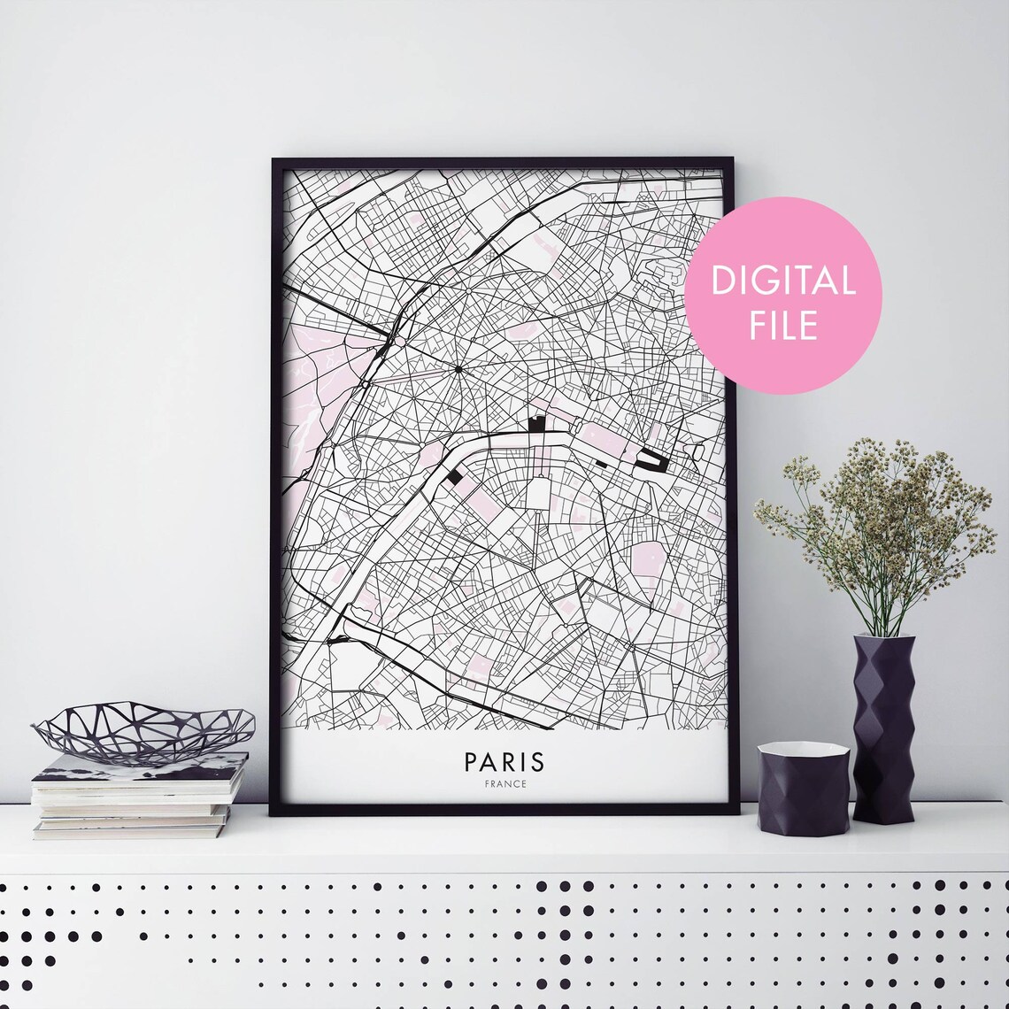 Paris France City Map Art Print, Travel Poster