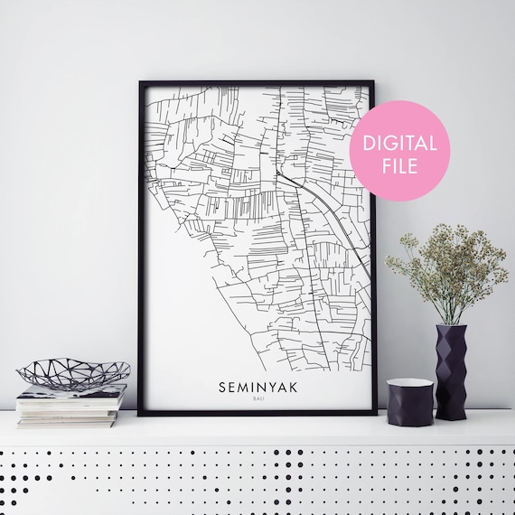 Seminyak Bali Indonesia Minimalist Street Map Black Line City Poster