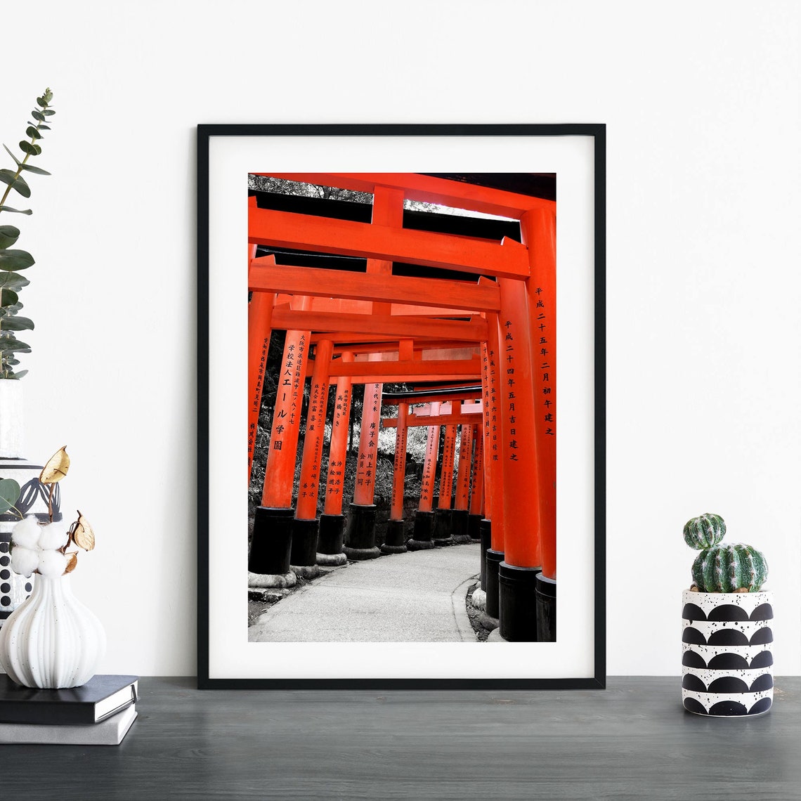 Curving Path Through Red Torii Gates Kyoto Japan Travel Poster