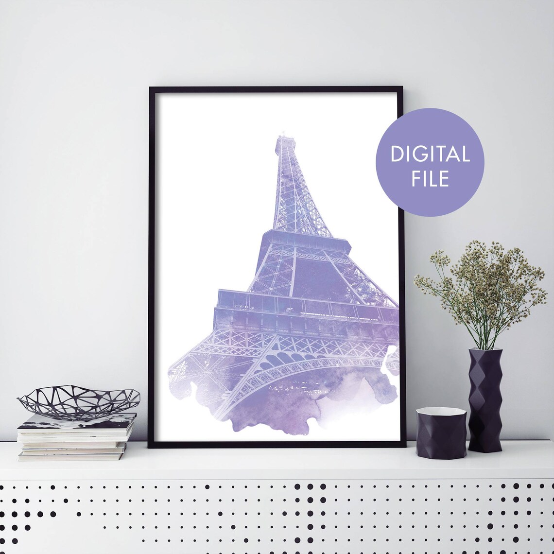 Eiffel Tower Paris Purple Watercolor Travel Landmark Art Poster