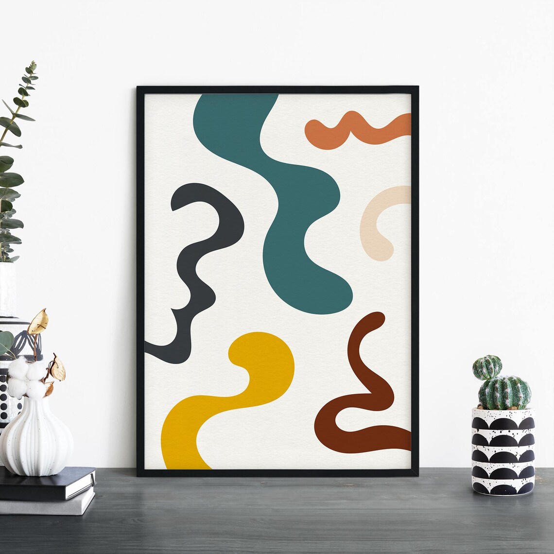 Organic Hues No17 Abstract Wavy Shapes Mid Century Modern Art Print