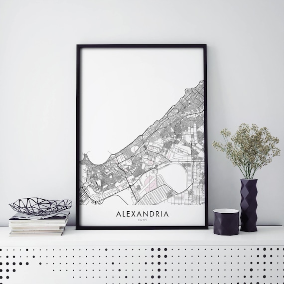 Alexandria Egypt Coastal City Minimalist Black White Map Poster