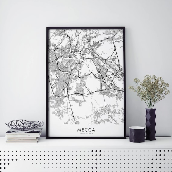 Mecca Saudi Arabia Minimal Monochrome Street Map Elegant Art Poster