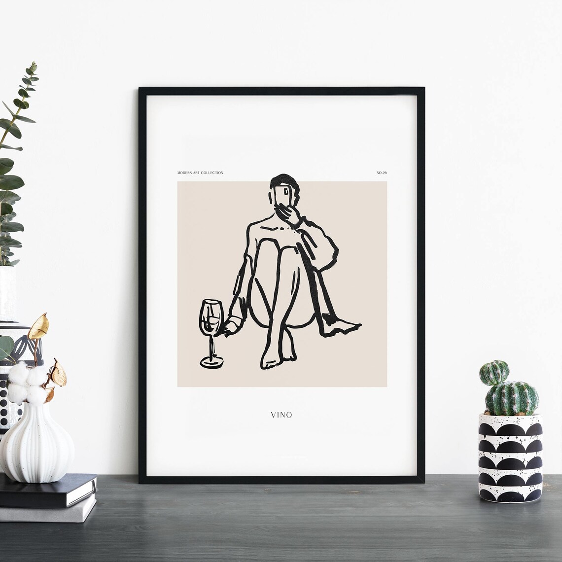 Vino Wine Glass Seated Figure Playful Sketch French Wine Art Poster
