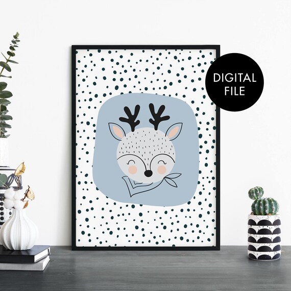 Deer Poster Print Wall Art Childrens Kids Boys Girls Nursery Bedroom At Home File