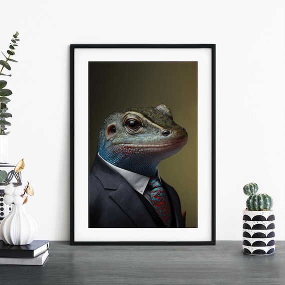 Lizard in a Suit Portrait Funny Business Animal Humor Poster