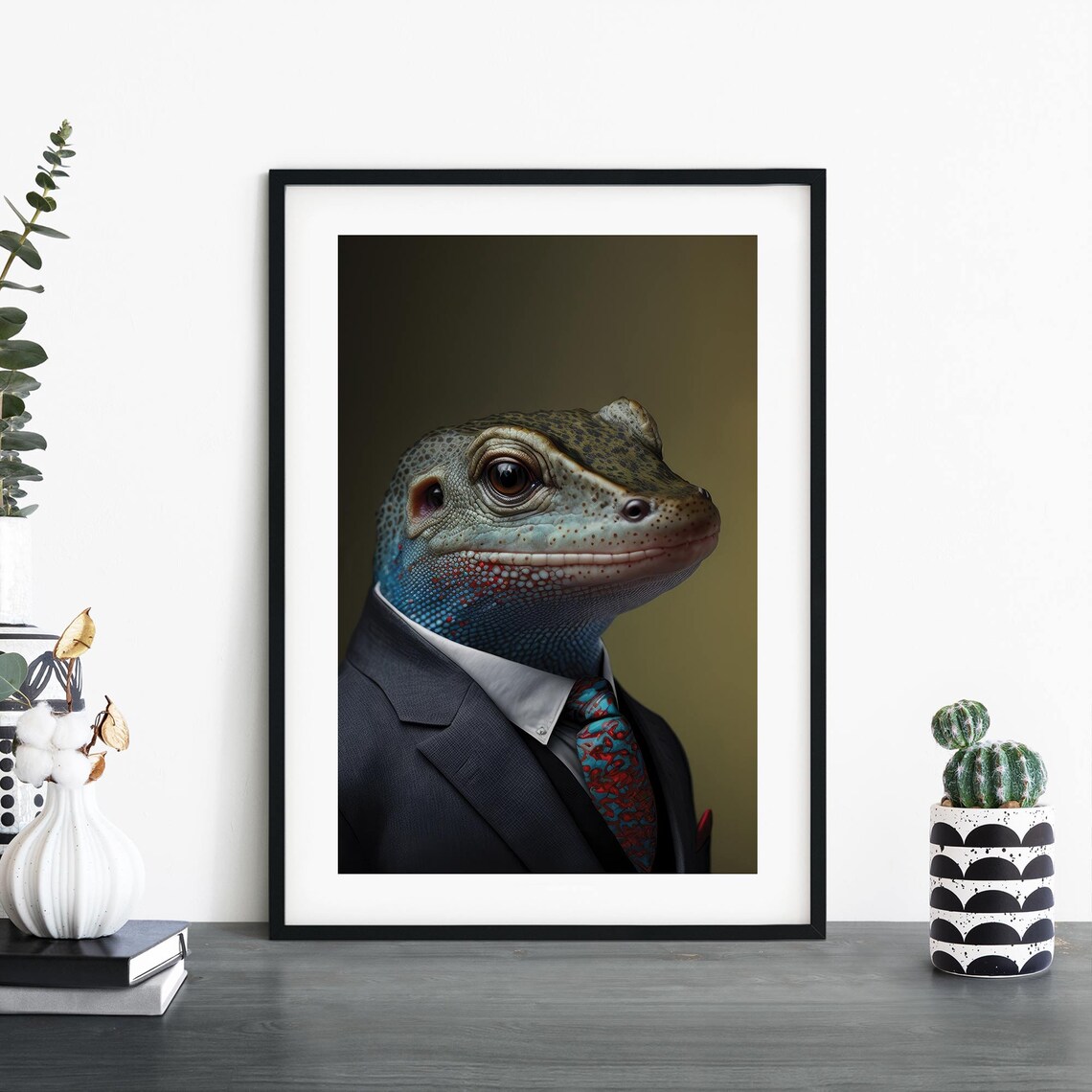 Lizard in a Suit Portrait Funny Business Animal Humor Poster