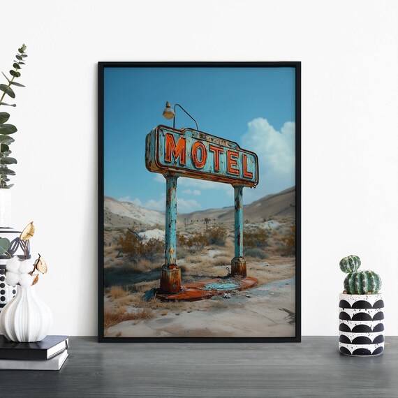 Vintage Motel Sign in the Desert Retro Americana Photo Poster