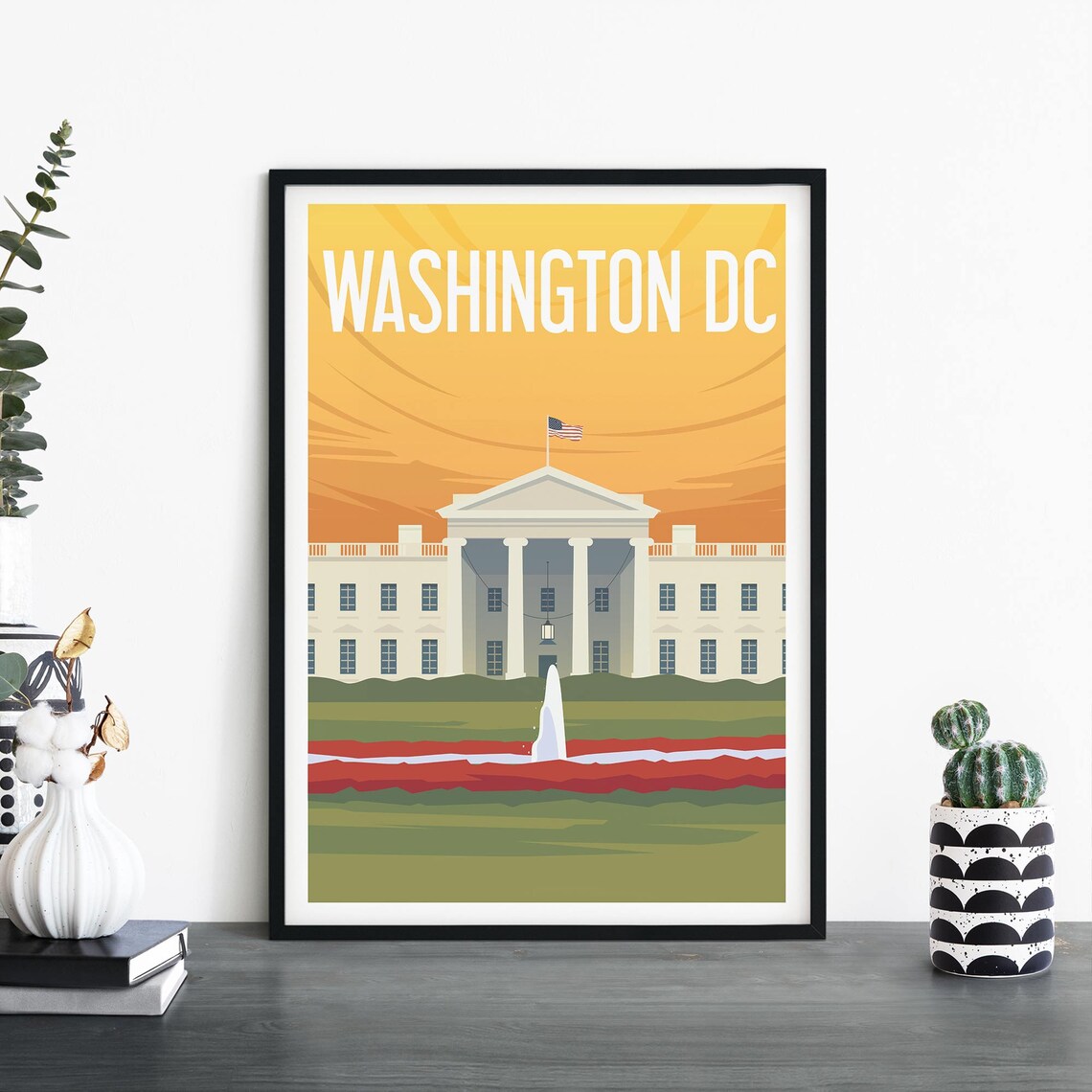 Washington DC White House at Sunset Illustrated Travel Poster