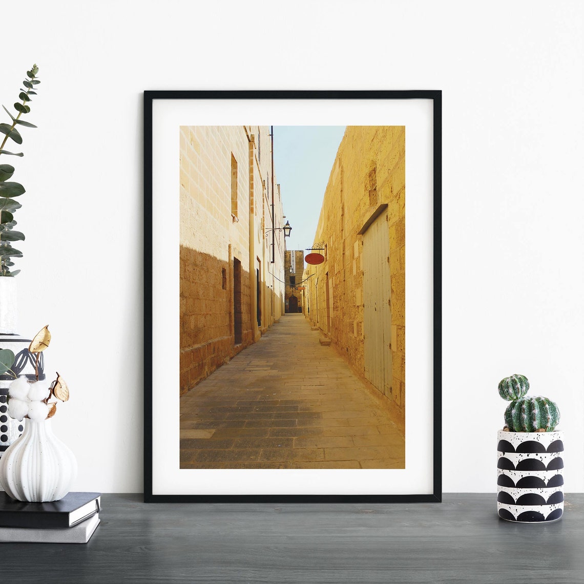 Gozo Malta Sunlit Old Stone Laneway Mediterranean Photo Poster