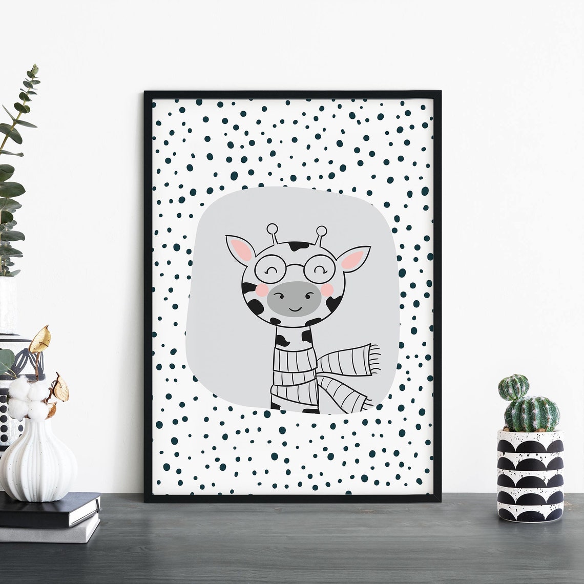 Cute Giraffe with Glasses Nursery Decor Playful Kids Room Poster Art