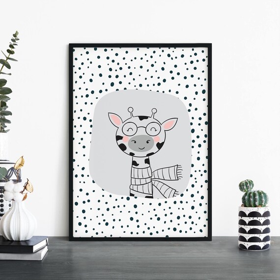 Giraffe Poster Print Wall Art Childrens Kids Boys Girls Nursery Bedroom A4 A3 A2 A1